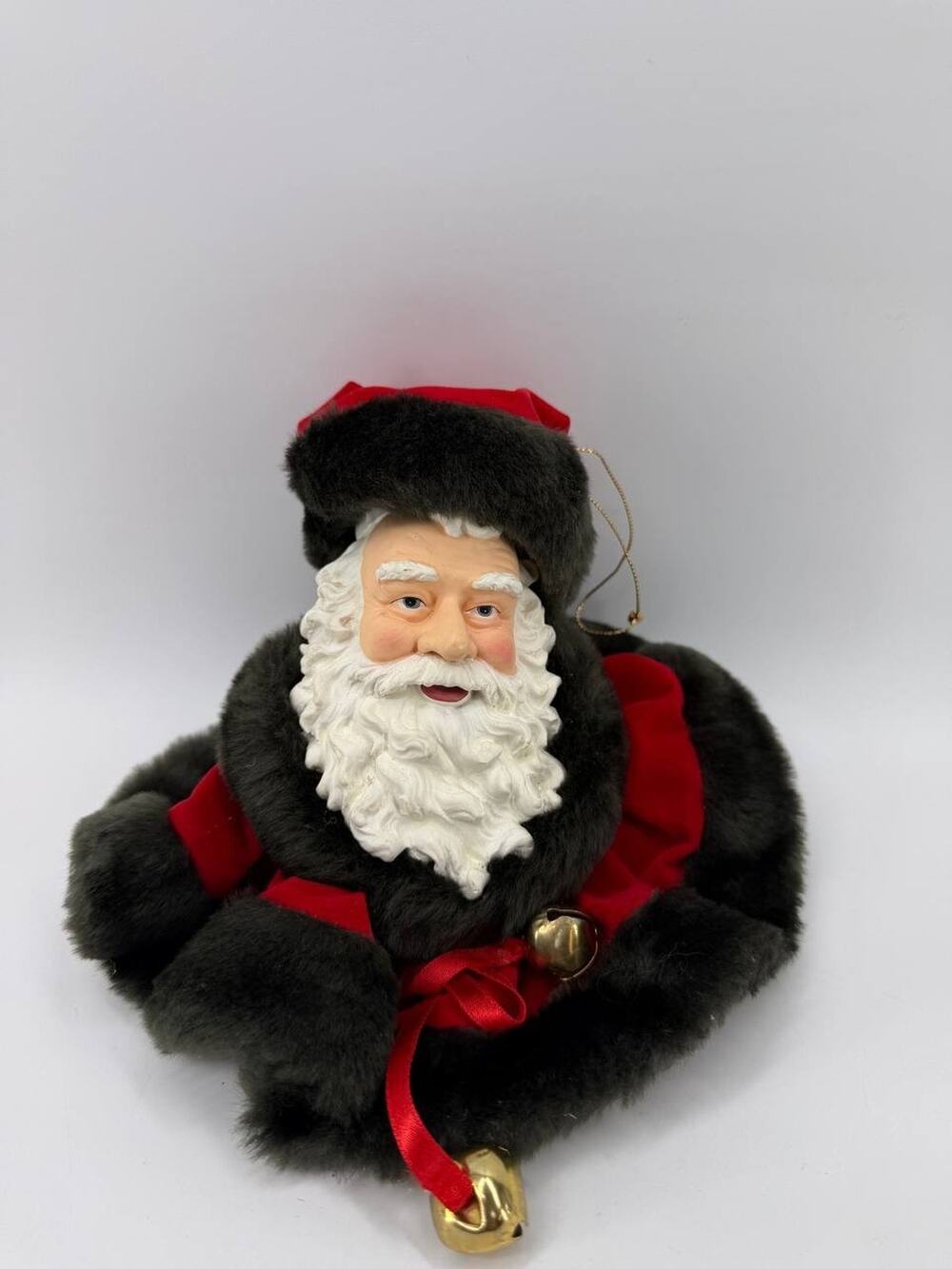 Santa Claus Hanging Ornament Doll Red Black Faux Fur Christmas Decor